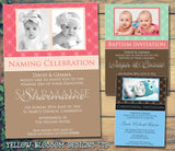 Modern Photo Invites Pink Blue Joint - Christening Invitations Boy Girl Unisex Twins Baptism Naming Day Ceremony Celebration Party ~ QUANTITY DISCOUNT AVAILABLE