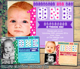 1st First One Stars Photo Party Invitations - Boy Girl Joint Party Invites Twins Unisex Printed Children's Kids Child ~ QUANTITY DISCOUNT AVAILABLE