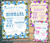 Roses Border Cute - Christening Invitations Joint Boy Girl Unisex Twins Baptism Naming Day Ceremony Celebration Party ~ QUANTITY DISCOUNT AVAILABLE