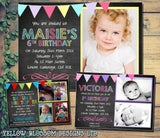 Children's Birthday Party Photo Invitations Bunting Chalkboard Twin ~ QUANTITY DISCOUNT AVAILABLE