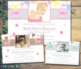 Rocking Horse Bunting Photo Party - Christening Invitations Joint Boy Girl Unisex Twins Baptism Naming Day Ceremony Celebration Party ~ QUANTITY DISCOUNT AVAILABLE