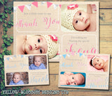 Rustic Vintage Bunting Shabby Chic Joint Boy Girl Twins Photo Personalised Thank You Cards Christening Baptism Naming Day Party Celebrations ~ QUANTITY DISCOUNT AVAILABLE