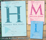 Large Initial Pink Blue Joint - Christening Invitations Boy Girl Unisex Twins Baptism Naming Day Ceremony Celebration Party ~ QUANTITY DISCOUNT AVAILABLE