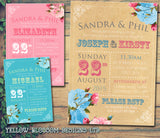 Rustic Roses Blue Pink Bunting - Christening Invitations Joint Boy Girl Unisex Twins Baptism Naming Day Ceremony Celebration Party ~ QUANTITY DISCOUNT AVAILABLE