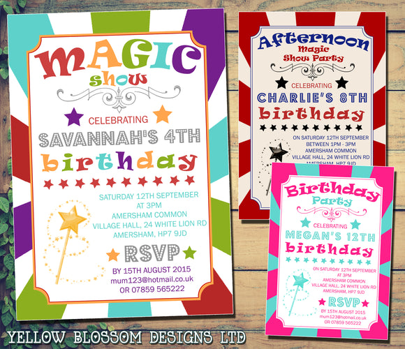 Magic Show Party Invitations - Birthday Invites Boy Girl Joint Party Twins Unisex Printed Children's Kids Child ~ QUANTITY DISCOUNT AVAILABLE