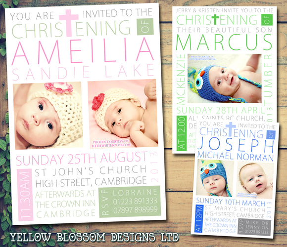 Typography Photo Religious - Christening Invitations Joint Boy Girl Unisex Twins Baptism Naming Day Ceremony Celebration Party ~ QUANTITY DISCOUNT AVAILABLE