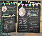 Chalkboard Photo Bunting Carnival - Christening Invitations Joint Boy Girl Unisex Twins Baptism Naming Day Ceremony Celebration Party ~ QUANTITY DISCOUNT AVAILABLE - YellowBlossomDesignsLtd
