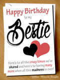 Comical Funny Birthday Greeting Card To My Bestie Here's To All The Crazy Times We've Shared Here's To Many More Once This Madness Is Over Girl Best Friend Girlie Sisters Fun Comedy Humour Virus 19 …