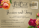 Postcard Style Roses Red Pink Peach Wedding Day Evening Invitations Personalised Bespoke  - Custom Personalised Invites - Yellow Blossom Designs Ltd