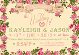 Garden Roses Flowers Party Wedding Day Evening Invitations Personalised Bespoke  - Custom Personalised Invites - Yellow Blossom Designs Ltd