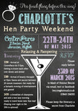 Chalk Board Final Fling Before The Ring Cocktail Glass Hen Weekend Itinerary Cards Hen Party Invites Bride To Be ~ QUANTITY DISCOUNT AVAILABLE - YellowBlossomDesignsLtd
