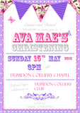 Vibrant Bright Bunting - Christening Invitations Boy Girl Unisex Twins Baptism Naming Day Ceremony Celebration Party ~ QUANTITY DISCOUNT AVAILABLE