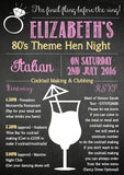 Chalk Board Final Fling Before The Ring Cocktail Glass Hen Weekend Itinerary Cards Hen Party Invites Bride To Be ~ QUANTITY DISCOUNT AVAILABLE - YellowBlossomDesignsLtd