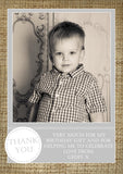 Hessian Vintage Boy Girl Twins Photo Personalised Thank You Cards Christening Baptism Naming Day Party Celebrations ~ QUANTITY DISCOUNT AVAILABLE