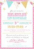 Shabby Chic Vintage Bunting Poster Style - Christening Invitations Boy Girl Unisex Twins Baptism Naming Day Ceremony Celebration Party ~ QUANTITY DISCOUNT AVAILABLE