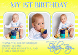 1st Birthday Thank You Photos Personalised Birthday Thank You Cards Printed Kids Child Boys Girls Adult - Custom Personalised Thank You Cards - Yellow Blossom Designs Ltd
