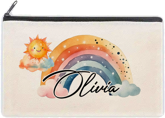 Personalised Kids Cosmetic Pencil Case Rainbow Any Name Bag School Gift Travel