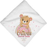 Personalised Rainbow Teddy Bear Pink Blanket