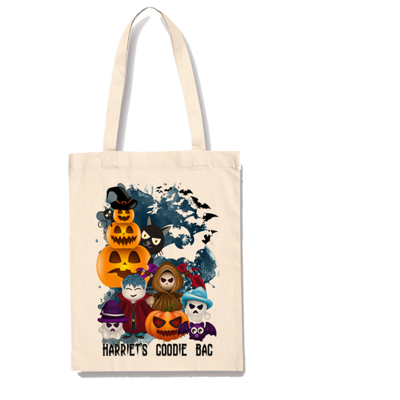 Personalised Halloween Bag Gift Sweets Boy Girl Pumpkins Ghost Bat Cat Cartoon