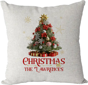 Personalised Christmas Family Pillowcase / Cushion - Red Tree