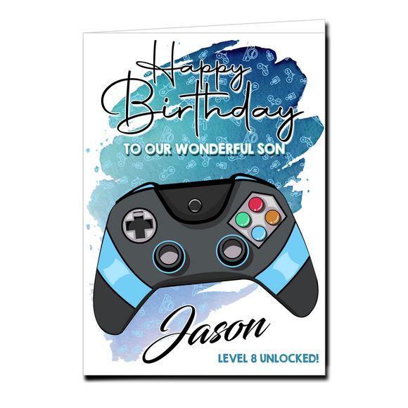 Personalised Blue Gaming Birthday Card