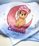 Personalised Sleepy Teddy Bear Pink Blanket