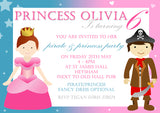 Pirate & Princess Party Invitations - Children's Kids Child Birthday Invites Boy Girl Joint Party Twins Unisex Printed ~ QUANTITY DISCOUNT AVAILABLE