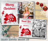 Silver Red Elegant Personalised Folded Flat Christmas Thank You Photo Cards Family Child Kids ~ QUANTITY DISCOUNT AVAILABLE