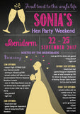 Rustic Natural Chalkboard Champagne Celebration Hen Weekend Itinerary Cards Hen Party Invites Bride To Be - Custom Personalised Invites - Yellow Blossom Designs Ltd