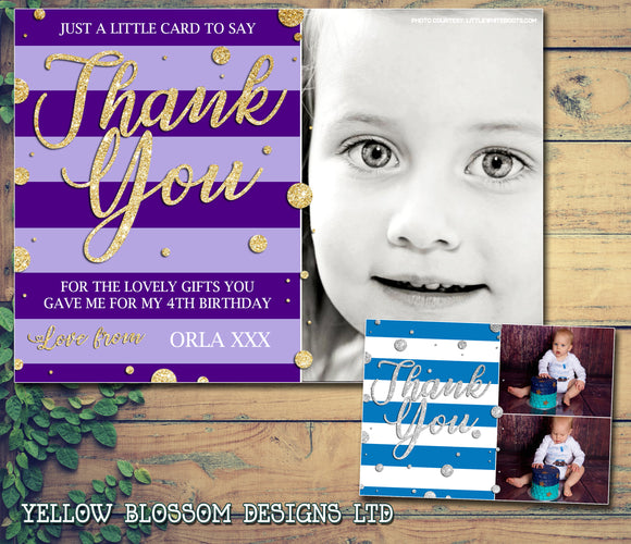 Dots & Stripes With Photo - Custom Personalised Thank You Cards - Yellow Blossom Designs Ltd