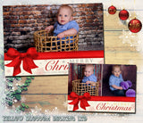 Landscape Bow Border Personalised Folded Flat Christmas Photo Cards Family Child Kids ~ QUANTITY DISCOUNT AVAILABLE