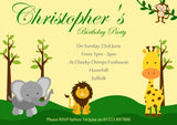 Wild Zoo Animals Elephant Lion Monkey Giraffe - Children's Kids Child Birthday Invitations Boy Girl Joint Party Twins Unisex Printed ~ QUANTITY DISCOUNT AVAILABLE