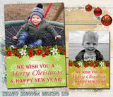 Festive Garland Personalised Folded Flat Christmas Photo Cards Family Child Kids ~ QUANTITY DISCOUNT AVAILABLE