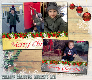 Merry Garland Personalised Folded Flat Christmas Photo Cards Family Child Kids ~ QUANTITY DISCOUNT AVAILABLE