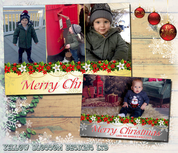 Merry Garland Personalised Folded Flat Christmas Photo Cards Family Child Kids ~ QUANTITY DISCOUNT AVAILABLE