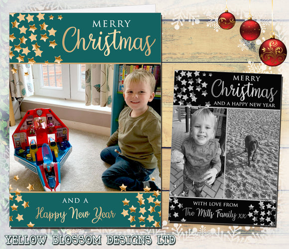 Christmas Thank You Card With Photo Personalised Bespoke Stars Family Friends Child Children Son Daughter Birthday Christening Naming Day Party Any Occasion Flat Or Folded Cards