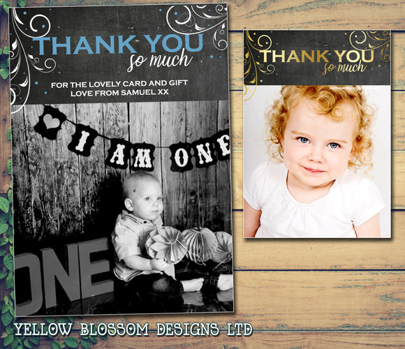 Chalboard With Florals - Custom Personalised Thank You Cards - Yellow Blossom Designs Ltd