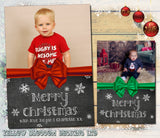 Large Green Red Bow Chalkboard Personalised Folded Flat Christmas Photo Cards Family Child Kids ~ QUANTITY DISCOUNT AVAILABLE
