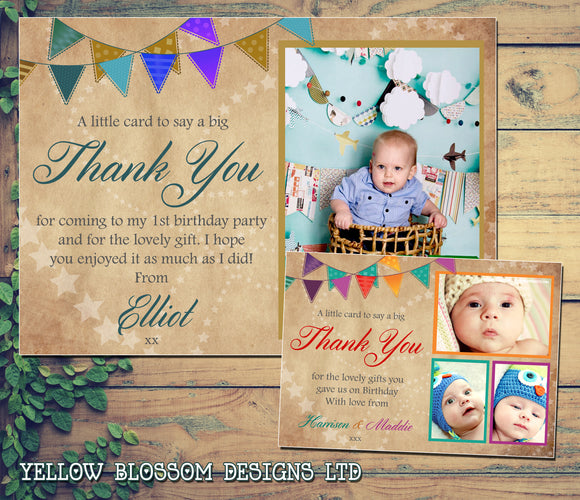 Vintage Bunting - Custom Personalised Thank You Cards - Yellow Blossom Designs Ltd