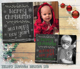 Black Board Personalised Folded Flat Christmas Photo Cards Family Child Kids ~ QUANTITY DISCOUNT AVAILABLE
