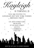 Personalised Birthday Invitations Female Male Unisex Joint 18th 21st 30th 40th 50th 60th New York Skyline  ~ QUANTITY DISCOUNT AVAILABLE