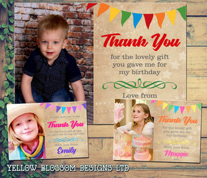 Colourful Bunting - Custom Personalised Thank You Cards - Yellow Blossom Designs Ltd