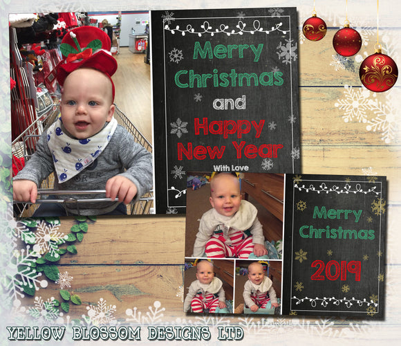 Chalk Board Personalised Folded Flat Christmas Photo Cards Family Child Kids ~ QUANTITY DISCOUNT AVAILABLE