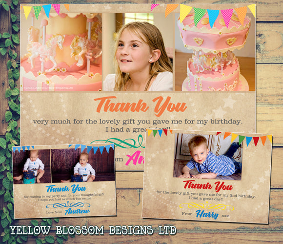 Thank You Card With Photos Personalised Rainbow Birthday Christening Naming