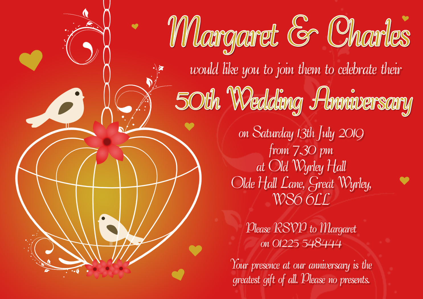 Anniversary Invitations Gold Silver Diamond Ruby 40th 50th 60th Weddin –  YellowBlossomDesignsLtd, image size:1485x1050