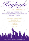 Personalised Birthday Invitations Female Male Unisex Joint 18th 21st 30th 40th 50th 60th New York Skyline  ~ QUANTITY DISCOUNT AVAILABLE