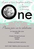 Cute Baby ONE First Invitations - Boy Girl Unisex Joint Birthday Invites Boy Girl Joint Party Twins Unisex Printed ~ QUANTITY DISCOUNT AVAILABLE