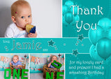 Party Balloons Pink Blue Gold Teal Photos Personalised Birthday Thank You Cards Printed Kids Child Boys Girls Adult - Custom Personalised Thank You Cards - Yellow Blossom Designs Ltd