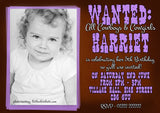 Children's Kids Child Birthday Invitations Boy Girl Joint Party Twins Unisex Printed - Cowboy Cowgirl Wild West WANTED Poster Printed Photo ~ QUANTITY DISCOUNT AVAILABLE