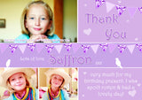 Girlie Pink Purple Bunting Garden Party Photos Personalised Birthday Thank You Cards Printed Kids Child Boys Girls Adult - Custom Personalised Thank You Cards - Yellow Blossom Designs Ltd